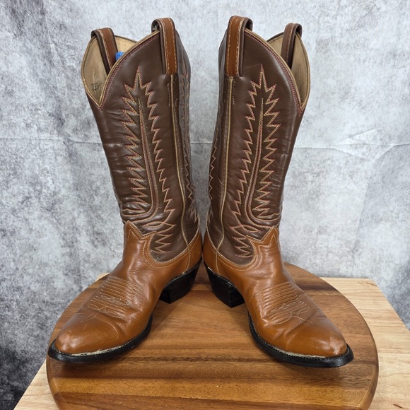 Vtg Tony Lama Western Boots Mens 7 B‎ Brown Leather Cowboy Botas Rodeo Vaquero - Picture 5 of 13